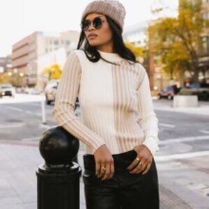 Ribbed Color Block Sweater in Cream (Never worn, size XS, brand: Böhme)